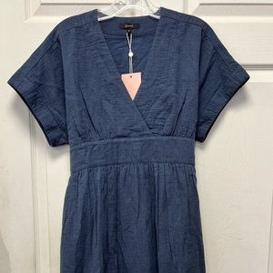 Quince 100% Cotton Swiss Dot Midi Dress Navy S